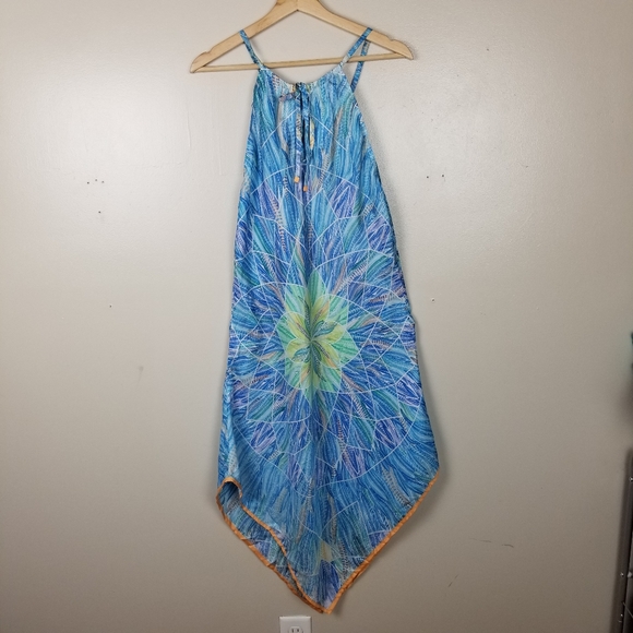 PINEDA COVALIN 100% Silk Spaghetti Strap Dress Flowy Lightweight Graphic Pattern - Picture 7 of 13